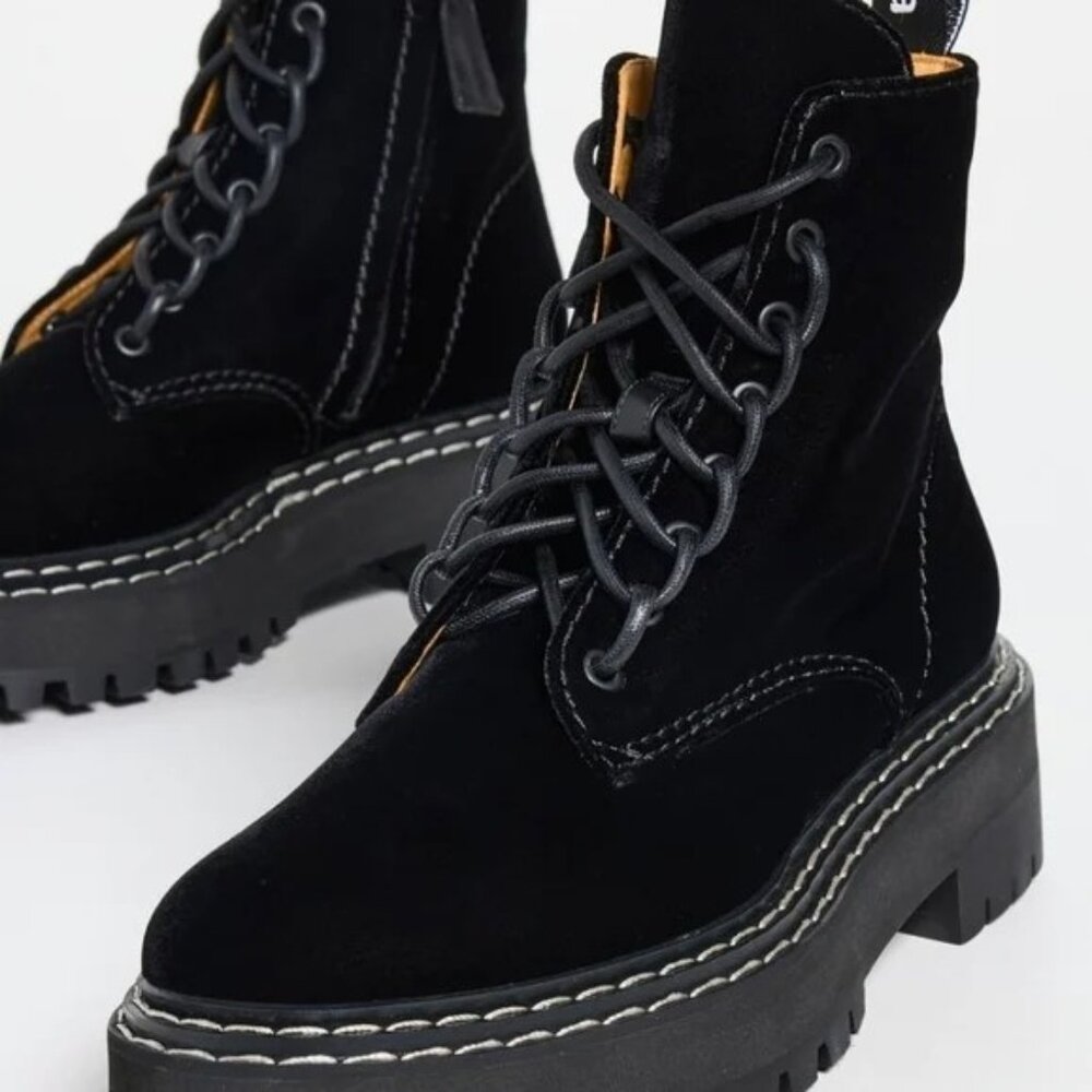 Proenza Schouler Lug Sole Platform Topstitched Velvet Ankle Boots